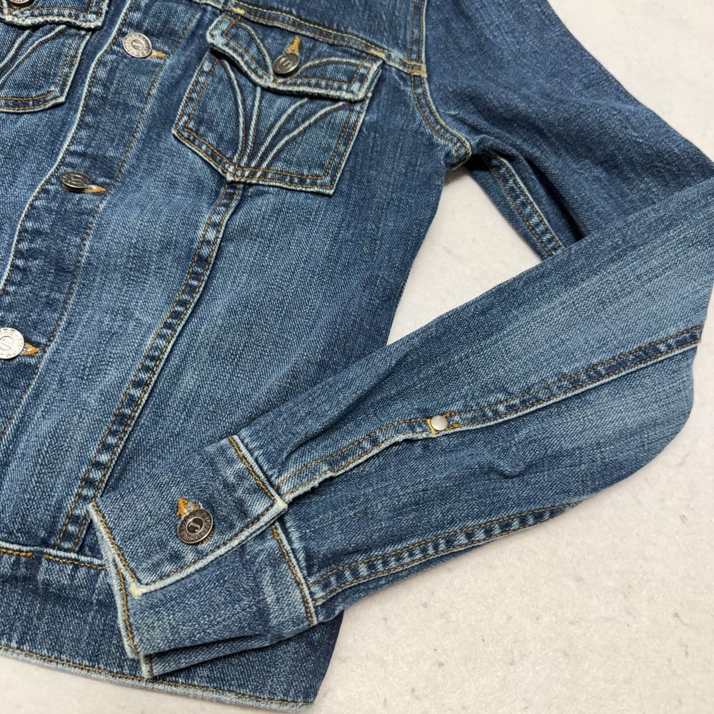 Juicy Couture Jeans Glamorous USA Women's Denim Heart Moto Jacket Y2K Size Small - Picture 2 of 16